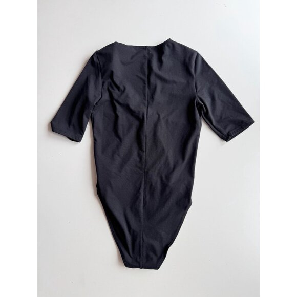 GOOD AMERICAN Snap Queen Black Half Sleeve Plunge V-Neck Bodysuit, Size 2/M - Picture 9 of 15